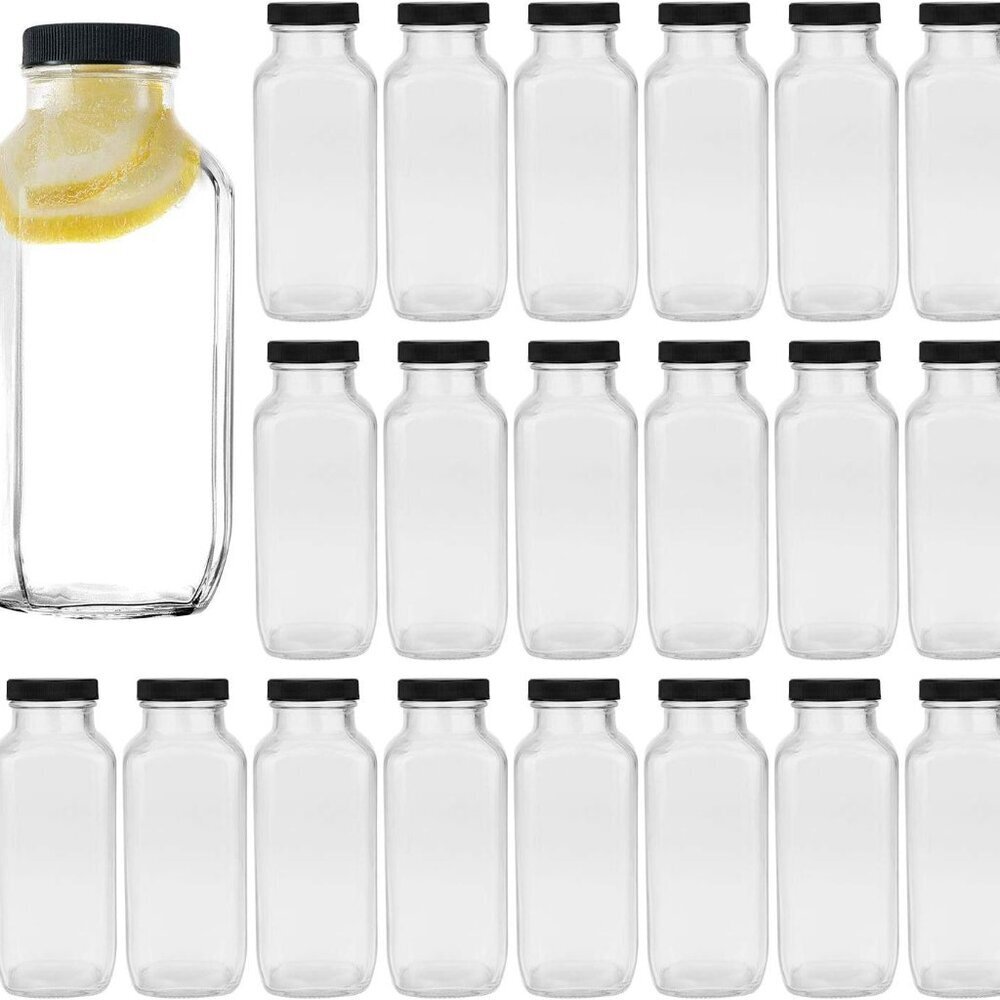 Vintage Water Bottles,Glass Drinking Bottles 16oz,Square Beverage 500ml With Lid